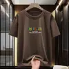 2026 Novo Estilo Camiseta Branca 100% Algodão Masculina Manga Curta Gola Redonda com Estampa Geométrica Abstrata Camiseta de Algodão Manga Meia