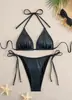 Bolsa Triângulo de Cor Sólida Maiô Biquíni Sexy com Cadarço Alta Elasticidade Maiô Feminino Bojo Removível Secagem Rápida Respirável
