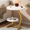 Mesita de noche doble capa mesa redonda mesa auxiliar simple balcón pequeño dormitorio hogar mesa de café simple estante de almacenamiento mesita de noche