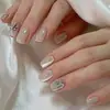 Blanco Lunar Carta de Amor Deseo Puro Francés Suave Hielo Transparente Cuentas de Vidrio Ojo de Gato Diamante Brillante Japonés Hecho a Mano Uña Portátil Uña Producto Terminado