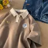 Camiseta de Manga Corta tipo Waffle para Hombre Verano Tendencia Ropa Americana Estilo Hong Kong Estilo Japonés Pesado Ropa de Pareja Camisa Polo de Manga Corta