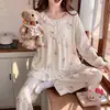 Pijama de algodón nube de manga larga y pantalón largo para mujer, disponible en stock, nuevo estilo de otoño, estilo dulce de princesa de dibujos animados, se puede usar como ropa exterior, ropa de estar
