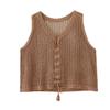 Chaleco de Ganchillo Hueco de Verano para Mujer, Holgado, Artístico, Retro, de Encaje, sin Mangas, de Tirantes, Malla, Pulóver, Top, Blusa