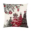 Funda de almohada impresa con dibujo lineal rojo y gris de campana de Navidad y trineo, funda de cojín cuadrada extraíble y lavable, decoración de sofá con arte de dibujo lineal