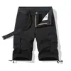 Bermuda de Trabalho Masculina 2025 Verão Novo Estilo Lavada Cor Sólida Múltiplos Bolsos Calça Casual Algodão Puro Calça Esportiva Seis Pontos para Homens