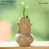 Vaso de Beleza de Grés Chinês Zen Retrô Escritório Arranjo de Flores Hidropônico Cerâmica Interior Desktop Enfeites Recipiente para Flores