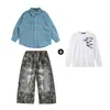 Conjunto de baile callejero estilo hip-hop para niños y niñas, con una camisa de cuadros azules y pantalones con estampado de estrellas camufladas, un conjunto de práctica de hip-hop