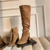 Botas Apiladas Gruesas Color Caqui para Mujer Otoño/Invierno 2026 Nuevas Botas Largas de Tacón Alto Adelgazantes Botas de Tacón Grueso de Caña Alta