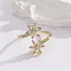 Anillo de Flor Transfronterizo para Mujer Incrustado con Circonia Rojo Rosa Marquise de Lujo Ligero Anillo Abierto Elegante y de Gama Alta