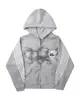 Moletom com Capuz Estampado de Três Listras Design Retrô Europeu e Americano Tendência Street Zíper Solto Slim Fit Masculino e Feminino