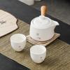 Tetera de jade con grasa de oveja, hecha a mano, de porcelana blanca, de cerámica sencilla, juego de té de kung fu con mango de madera antiescaldado.