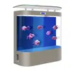 Nuevo acuario de cristal ultra transparente, tamaño mediano a grande, para uso doméstico en la sala de estar, montado en la pared, acuario de forma curva, no necesita cambios de agua, tanque grande curvo de pie