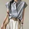 Ropa de Mujer Dongdaemun Coreana Estilo Coreano Camisa de Lino Puro con Mangas Acampanadas para Mujer Verano Color Sólido Holgada Adelgazante Top Pequeño