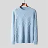 Suéter de lã masculino para outono e inverno, gola redonda, cor sólida, espessado, padrão de losango, caimento solto, casual, blusa de base de lã para jovens, transfronteiriço