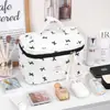 Bolsa de Maquillaje Acolchada Negra de Lunares Transfronteriza con Lazo, Gran Capacidad, Tacto de Alta Gama, Bolsa de Almacenamiento de Artículos de Tocador para Mujer