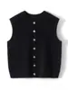 Chaleco de Punto Cepillado Cardigan de Cuello Redondo Sin Mangas para Mujer Suéter Holgado Lana Moda Chaleco de Cachemira Color Caramelo