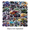 50 Pegatinas de Camiones Monstruo, Bicicletas Bigfoot, Coches de Dibujos Animados Geniales Graffiti, Pegatinas de Motocicleta para Refrigerador, Decoración