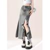 Saia Jeans Assimétrica com Fenda Cauda de Peixe para Mulheres Renda Retrô Cintura Alta Comprimento Médio Design de Nicho Saia de Quadril