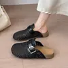 Mules Bamu Xiu com Trama Vazada de Malha, Solado Grosso e Bico Fechado para Mulheres, Estilo Verão 2026 com Fivela, Meia-Chinelo Bobo, Atacado