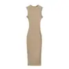 Vestido sin mangas estilo francés para mujer, nueva colección 2026, sexy, que se ajusta a la figura, tejido de alta elasticidad, bodycon, con abertura