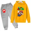 Sudadera con Estampado de Dibujos Animados Mario 2025 para Niños, Conjunto de Manga Larga, Primavera, Niños y Niñas, 2 Piezas Pantalón + Sudadera con Capucha