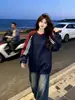 Sudadera con capucha de retazos de color liso y a rayas, cuello redondo, personalidad simple y de nicho, para mujer, otoño e invierno, nueva, holgada, versátil, estilo casual, top