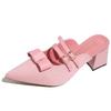 Zapatos de Verano de Tacón Alto Estilo Francés Nuevo Temperamento 2025 Chanclas con Lazo Punta Cerrada Estilo Hada para Mujer