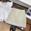 Falda de Estilo Simple y Elegante Coreano para Mujer Primavera Encaje Empalmado Cintura Alta Efecto Adelgazante Línea A Falda Casual