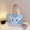 Bolsa de Tela Cuadros Gato Sal Marina Estilo Dulce-Cool Energético, Bolsa de Hombro Versátil Ligera Edición Limitada de Verano para Chica Dulce Baja Saturación