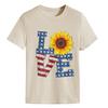 Estação independente transfronteiriça Europa e Estados Unidos LOVE girassol estrela de cinco pontas estampa moda gola redonda manga curta camiseta casual Amazon