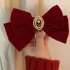 Grampo de Cabelo com Laço de Veludo Preto Estilo Francês para Jovens Ricas, Acessório de Cabelo Top Clip de Luxo com Rosa na Parte de Trás da Cabeça