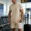 Conjunto de Camisetas de Manga Curta com Gola Redonda de Cor Sólida 3D para o Verão 2026 Transfronteiriço Amazon Conjunto Casual Esportivo Fresco de Duas Peças