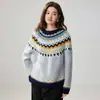 Suéter estilo retrô em mistura de cashmere com gola redonda, 35% cashmere, 65% lã, espessado para aquecimento, caimento solto e relaxado, silhueta que valoriza, suéter de tricô feminino