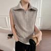 Chaleco de punto de cuello alto de lana 100 con media cremallera para mujer, elegante y sencillo chaleco sin mangas, mismo top Mg