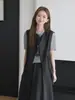 Colete blazer estiloso em retalhos com babados para mulheres, estilo curto, nova moda outonal, solto e versátil, adequado para sobreposição