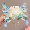 Horquilla Grande de Mariposa Estilo Chino Flor Clip Lateral Súper Hada Dulce Princesa Accesorios para el Cabello Tocado Hanfu Antiguo para Niños