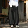 Calça Plissada Solta Curva Desconstruída Patchwork Estilo Old Money Respirável Imitação de Linho Tamanho Grande Verão para Homens K6755