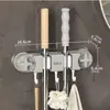 Soporte de Mopa Montado en Pared, Gancho sin Taladro, Clip para Balcón Baño Inodoro Estante Fijo para Almacenamiento de Escobas