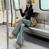 2025 primavera novo estilo micro-lop calças jeans não elásticos cintura alta quente menina vento jeans calças femininas, mais calças,