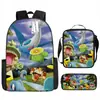 Mochila de desenho animado transfronteiriça bolso monstro do tesouro elfo do sonho bebê mochila conjunto de três peças para alunos do ensino fundamental e médio