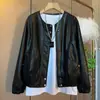 Moda Otoño 2026 Chaqueta de Cuero Elegante Tallas Grandes Abrigo para Mujer Estilo Coreano Moderno Cuello Redondo Manga Larga Top de Piel PU