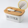 Amazon Caja de Mantequilla de Cerámica Rectangular Caja de Mantequilla de Cerámica Caja de Queso y Mantequilla Multiestilo Plato para Mantequilla con Cuchillo