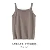 Novo colete de outono e inverno 100% cashmere com gola redonda e alças, blusa de malha feminina curta sem mangas justa