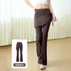 Pantalones de yoga con diseño de falda de dos piezas falsa, de cintura alta, levantacola, ajustados, pantalones acampanados anti-exposición para Pilates y ejercicios de fitness