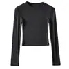 212-25 Nuevo Estilo de Invierno Estilo Europeo y Americano Sencillo Básico Color Puro Corto Pequeño Cuello Redondo Manga Larga Camiseta de Base Camiseta