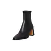 Botas únicas de tacón alto y ajustadas con punta cuadrada y plataforma, botines para mujer, adelgazantes y que aumentan la altura, botas ajustadas elásticas para personas menudas