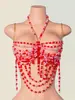 Cadena para el cuerpo AYJ estilo europeo y americano, corsé con cuentas en degradado rojo y rosa, bikini de playa con múltiples capas de flecos y cuello halter de cristal