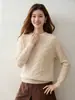 Suéter de Cachemira Jacquard Tejido en Cable para Mujer, Cuello Redondo, Manga Larga, Jersey, Elegante Versátil Francés, Capa Base de Punto de Color Liso