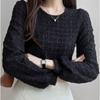 Coreia do Sul Comércio Exterior Simples Transfronteiriço Japonês Comércio Exterior Camisa Simples Franzida Laço Gola Redonda Manga Longa Camisa de Chiffon em estoque