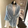 Suave Shawl de Algodón y Lino Flor de Anacardo Azul Nebuloso Bufanda de Gasa Francesa Retro Protección Solar Mejorador de Atmósfera para Atuendo de Primavera Verano